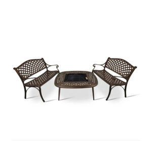 2 Lattice Bench with 105cm Square Firepit A Table (40cm Tall Table)